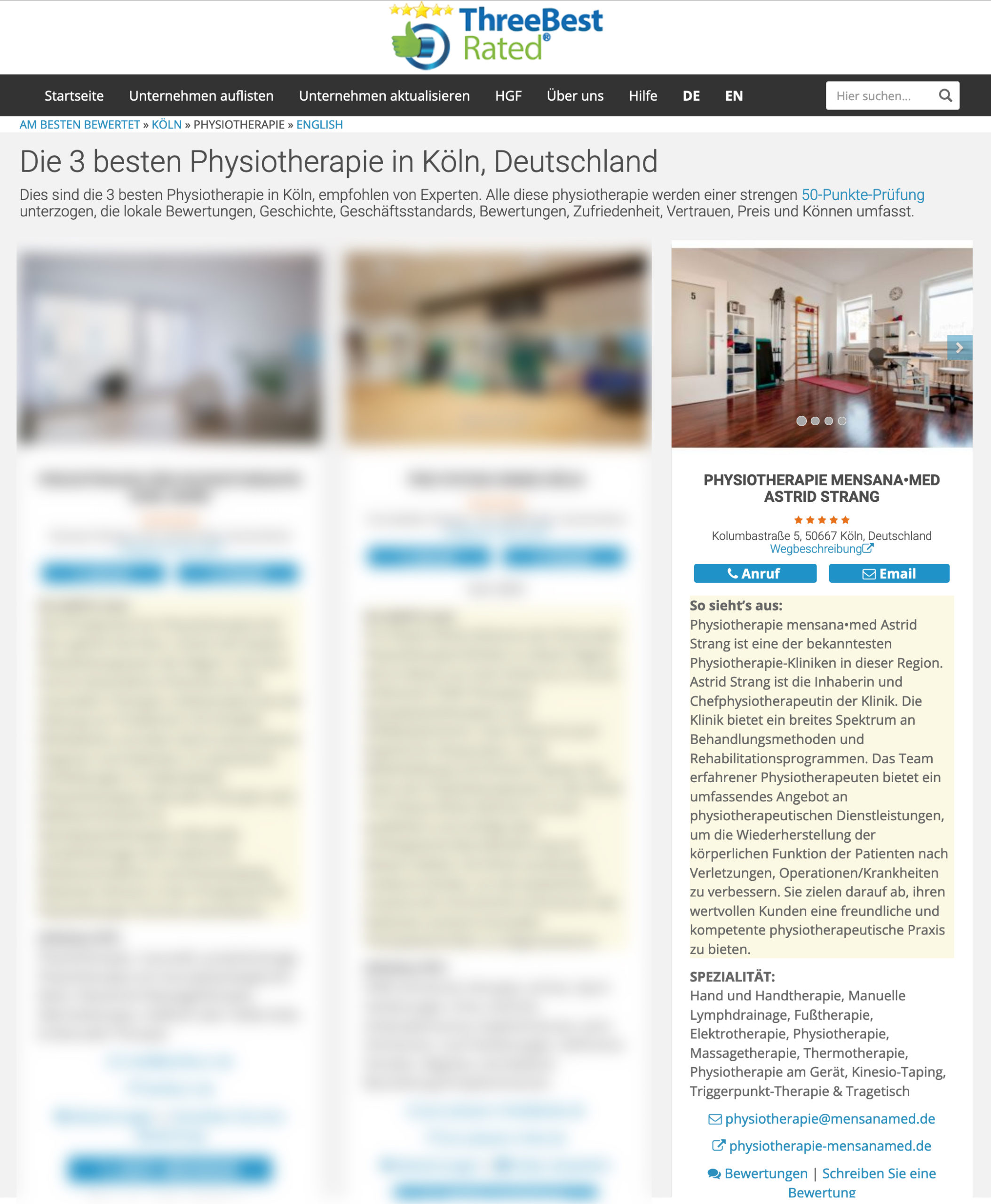 mensana•med gehört erneut zu den 3 besten Physiotherapie Praxen in Köln!